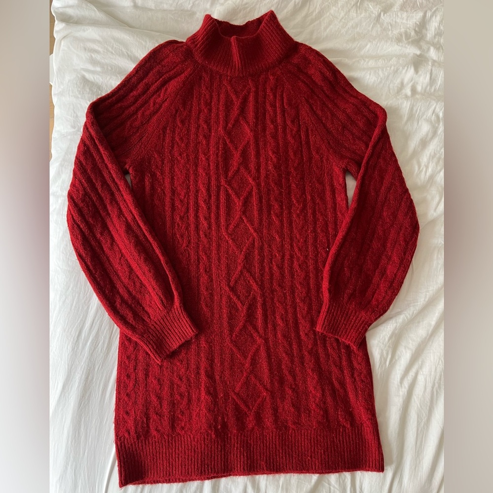 Abercrombie & Fitch | Red Long Sleeve Mockneck Cable Knit Sweater Dress | Medium